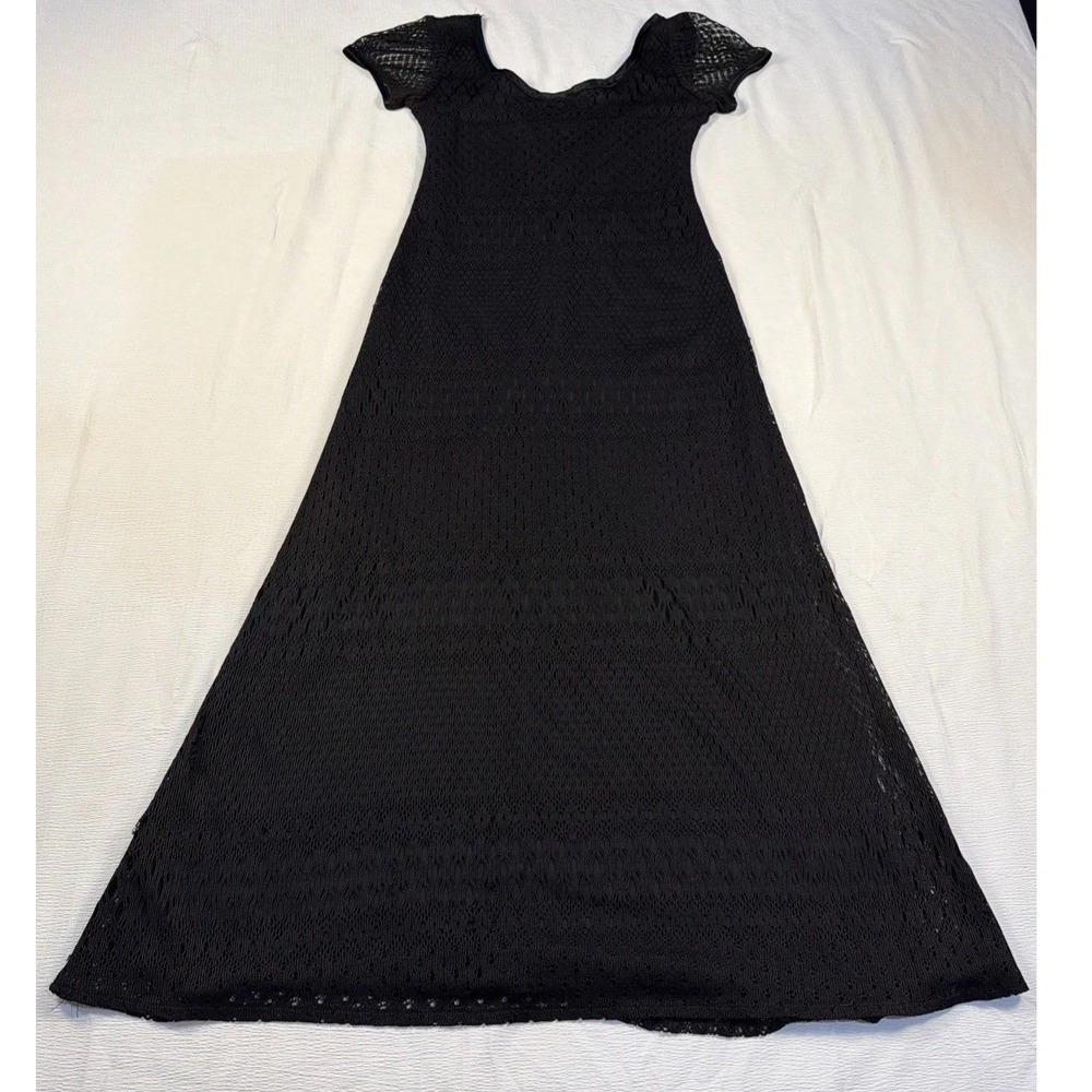 Vintage Superstition New York Black Lace Maxi Dress Cap Sleeve Goth‎ Size 6